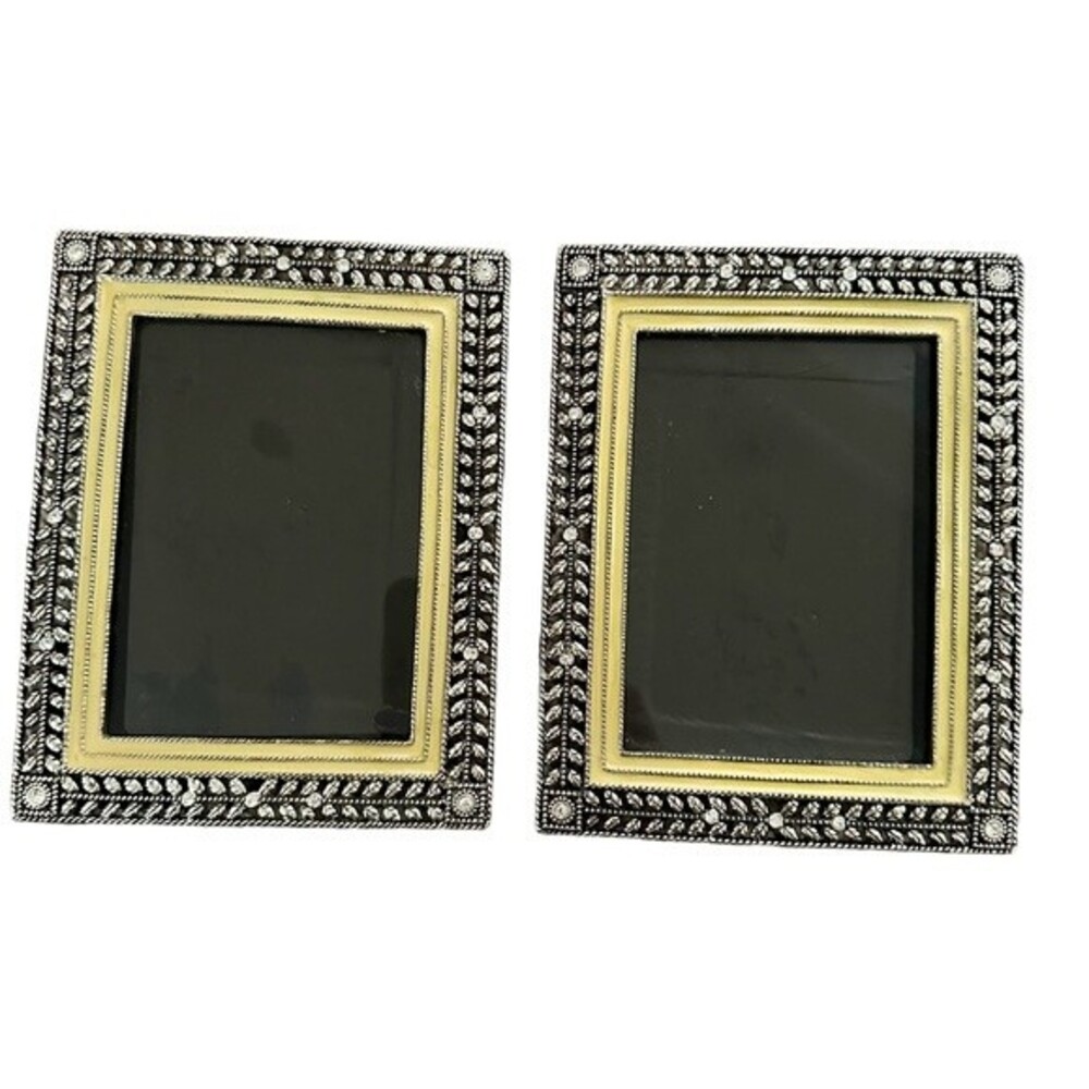 Metal Enamel Leaf Crystal Frames Set of 2